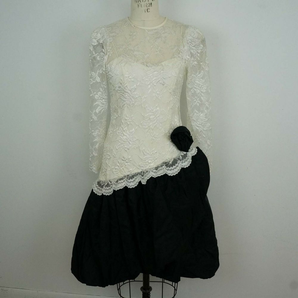 Vintage 80s Prom Cocktail Dress Lace